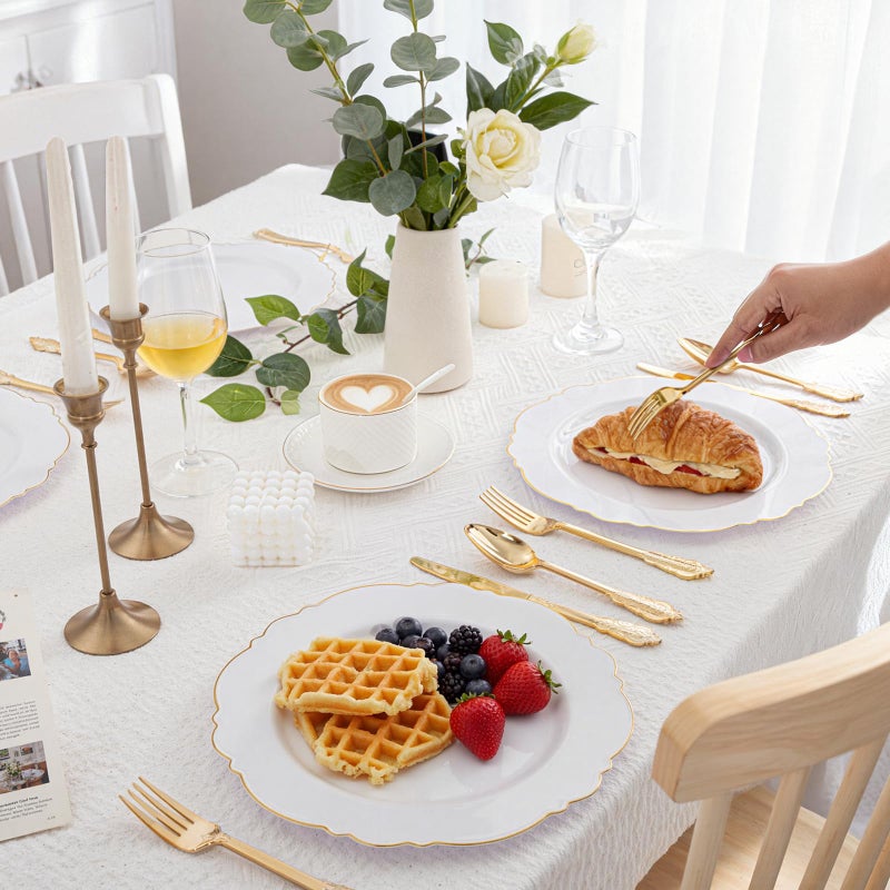 WDF 300 Pieces Gold Plastic Silverware Disposable - Heavy Duty Plastic Cutlery - Gold Silverware Sets Includes 100 Forks, 100 Spoons, 100 Knives for Valentine's Day - Image 5